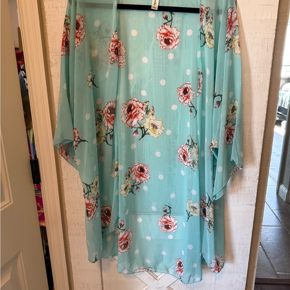 Floral Sheer Kimono Cardigan - Blue
